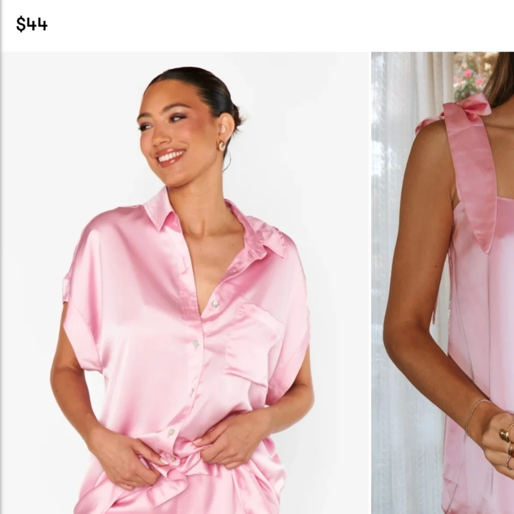 Show Me Your MuMu Pink Satin Pajama Set Womens XS Pink Golden 2